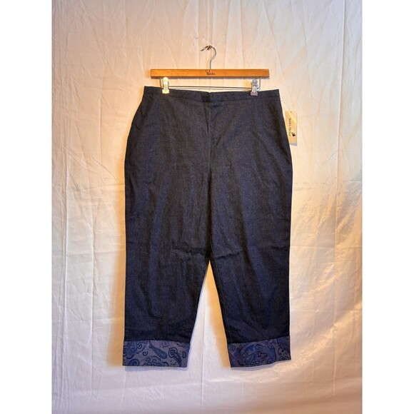 Stanley Blacker Denim Pants 1X Plus Size NWT Cuffed Paisley Hem Cropped Jeans - Picture 5 of 12